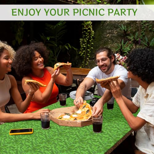Pixel Grass Picnic Table Cover with Bench Covers and Carrying Bag, Gamer Pixel Miner Rectangle Table Cover, Outdoor Patio Camping Essentials 6FT 4PCS, Camping Fitted Tablecloth