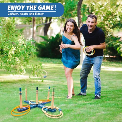 SunNordic Outdoor Ring Toss Game Set, Wooden Lawn Games with Carry Bag | Fun Beach Game for Kids, Adults & Family, Backyard Party Activities, Yard Games - color: Iceberg Blue