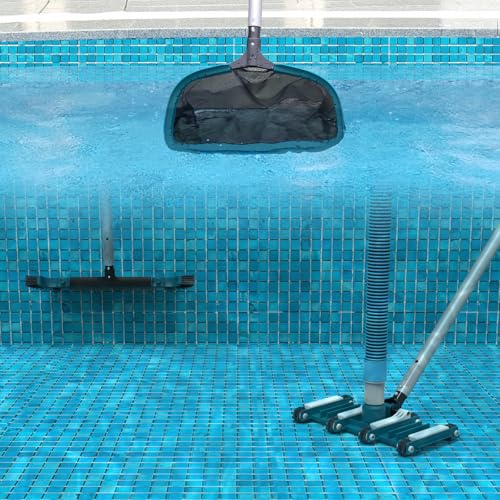 Deluxe Swimming Pool Cleaning Kit Including Pool Net and Vacuum Head, Pool Brush with 13Ft Pole for Above Ground & Inground Swimming Pools