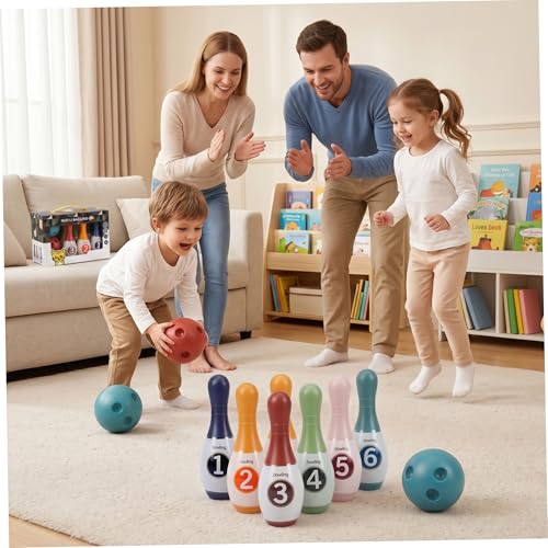 Bowling Pins 6pcs Plastic Bowling Pins 2 Balls Kids Set Indoor Interactive Toddler Game Medium Size - color: Medium