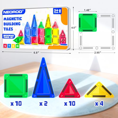 NEOROD Mini Magnetic Tiles Travel Set – Portable STEM Building Blocks for Quiet Play on The Go | Compact Magnet Toys & Road Trip Essentials | Educational Gift for Boys & Girls Ages 3+ - style: mini-26pcs