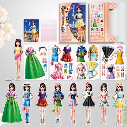 Magnetic Dress Up Paper Doll,Magnet Princess Dress Up Dolls for Girls Ages 4-7 Kids,Travel Activities Road Trip Car Ride Interactive Learning Created Imagine Set Birthday Gift - color: F Set
