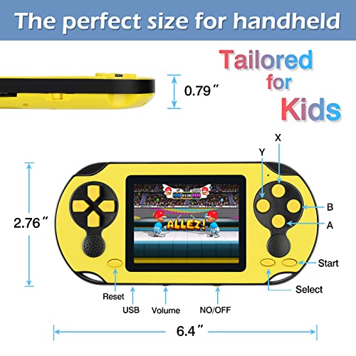 TaddToy 16 Bit Handheld Game for Kids Adults, 3.0'' Large Screen Preloaded 230 HD Classic Retro Video Games with USB Rechargeable Battery & 3 Game Cartridges for Birthday Gift for Kids 4-12 (Yellow) - color: Yellow