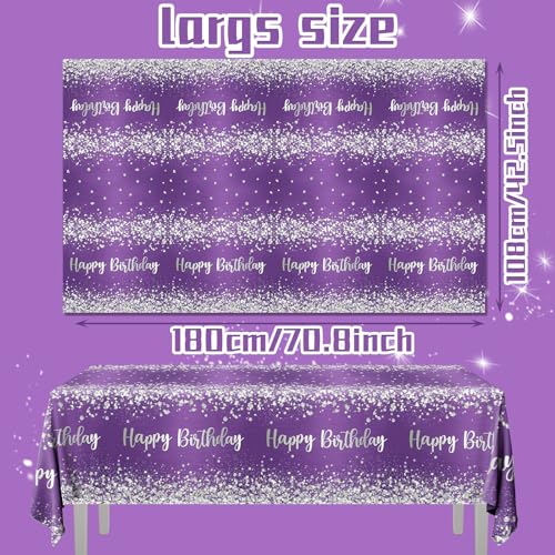 Purple and Silver Birthday Party Supplies,3pcs Purple Glitter Sliver Birthday Party Tablecloth Waterproof pur ple Theme Table Cover for Girl Women Birth Day Supplies - color: Purple and Sliver