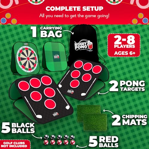 SWOOC Games® – Bogey Pong™ | 3-in-1 Backyard Pong Golf Game Set w/Darts & Tic Tac Toe | Remove Discs for Pong Golf Game Play | Yard Golf Chipping | Backyard Golf Games for Adults, Kids, & Family