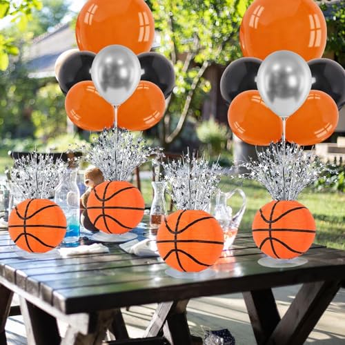 4 Sets Basketball Party Balloons Stand Kit Basketball Lanterns Table Centerpieces Sports Themed Balloons Stand Kit with Metallic Foil Spray for Men Boys Game Birthday Party Baby Shower - color: Basketball