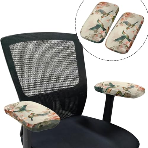 Hummingbird Computer Chair Cover Flower Desk Chair Arm Pads 4-Pc Set Pet Friendly Easy to Clean Desk Chairs Covers Slipcovers for Office and Rotating Chairs - color: Hummingbird Flower