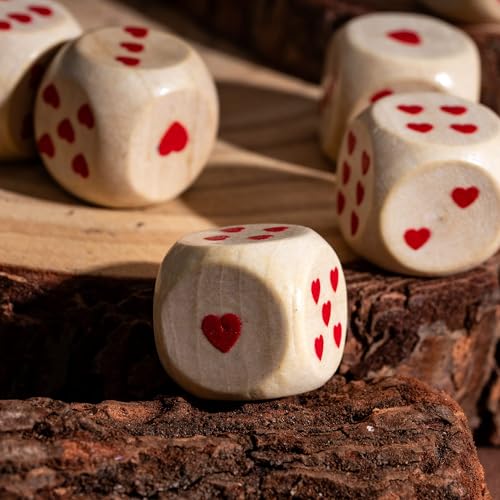 10 Pieces 16mm D6 Dice Set, Wooden Standard 6 Sided Dice Set with Leather Bag for D&D, RPG,Table Board Games or Teaching Math (Heart) - color: D6-heart