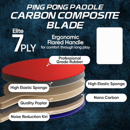 Inferno Table Tennis Paddle – Ply Carbon Blade Ping Pong Paddle for Indoor & Outdoor Games, High-Speed Sports Racket for Adults, Spin & Control, Quality Gift Set w/Carry Case & Box