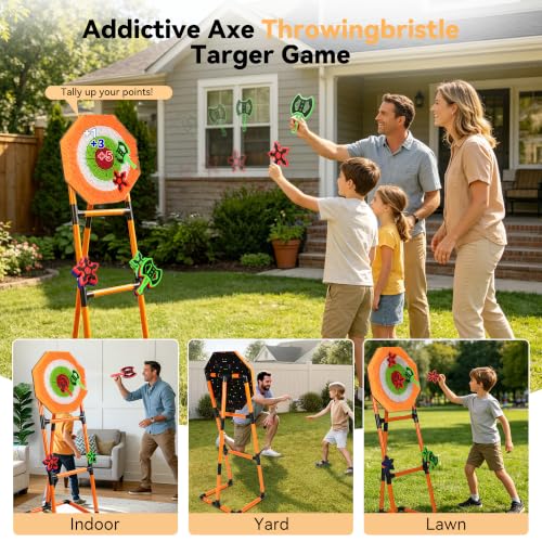 Axe Throwing Game for Backyard with 6 Axes & 6 Throwing Stars | 60 Inch Tall, 4-in-1 Plastic Axe Throwing Game, Large Yard Games for Kids and Adults