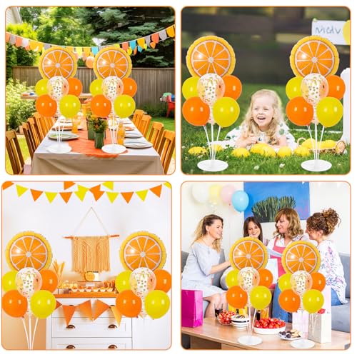 Little Cutie Fruit Party Balloons Stand Kit 2 Sets With 2 Orange Slice Foil Balloons Orange Yellow Gold Confetti Balloon Centerpiece for Tables for Birthday Party Little Cutie Baby Shower Decorations - style: Orange