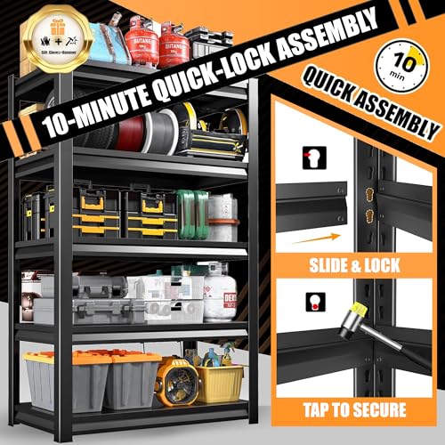 5-Tier Storage Shelves,2500 Lbs Metal Shelving Unit, Double-Layer Columns, Adjustable Reinforcing Shelves for Coffee Table in Living Room, Bedroom, Kitchen,Office(39.4''W*15.7''D*77.4''H)