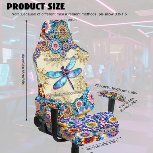 Dragonfly Print Gaming Chair Slip Cover Set Boho Mandala Flower Print Gaming Chair Covers Slipcovers 4Pcs with Armrest Cover Universal Fit for Desk/Swivel/Rotating Chairs Protector - color: Multi - Dragonfly Boho Mandala Flower