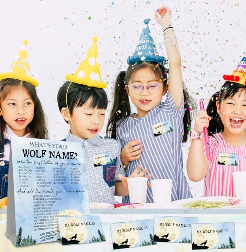 What's Your Wolf Name,1 Game Sign and 30 Name Stickers,Howling Wolf Birthday Party, Holiday Activity, Activity Game for Class Graduation Birthday - style: Wolf