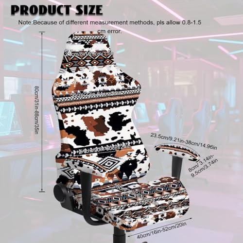 Suobstales Aztec Cow American Tribal Pattern Gaming Chair Cover Washable Gaming Chair Slipcovers with Armrest Covers, Anti-Scratch Universal Fit Ergonomic Office Desk & Racing Computer Gamer Chairs - color: Aztec Cow American Tribal