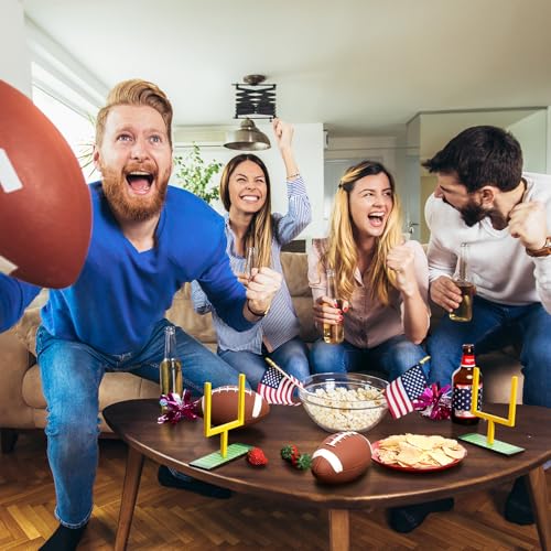 Wonderjune 6 Pcs Football Goal Post Table Centerpieces Sports Party Decorations 4 x 3.5 Inch Wooden Photo Frame for Table Centerpieces with Base for Fans Club Birthday Supplies