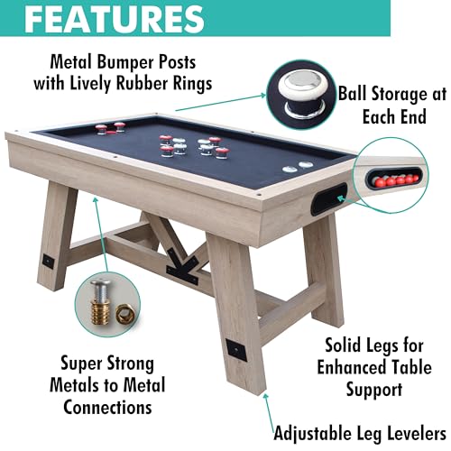 Freetime Fun 54" Bumper Pool Table for Adults and Kids Game Room, Comes with 2 48-in Cues, 10 Balls, and More, Sturdily Built (Rustic Oak) - style: Rustic Oak with Top