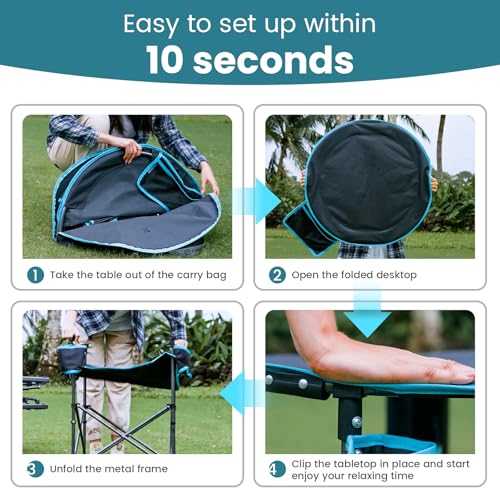 FUNDANGO Portable Camping Table Foldable, Lightweight 2-Tier Folding Beach Table with 4-Cup Holders & Carry Bag for Picnic Tailgate Backyard Outdoor