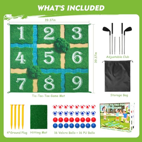 Lerine Golf Chipping Game Tic Tac Toe, Sticky Golf Game with 2 Adjustable Clubs, 32 Balls, Golf Games for Kids and Adults, Backyard Family Sport Game for Indoor & Outdoor