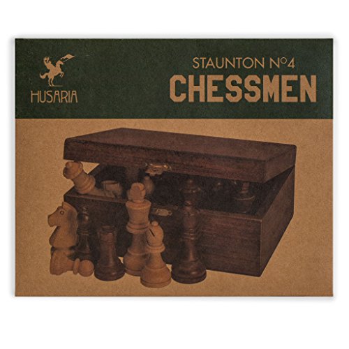 Husaria Staunton Tournament No. 4 Chessmen with 2 Extra Queens and Wooden Box, 3-inch Kings - color: Brown