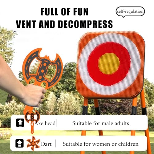 Throw Target Game Set, 2-in-1 Axe Throw & Lawn Dart Combo Backyard Game Set, with 8 Long-Handled Flying Axe & 8 Six-Star Dart for Family Kids Adults Orange-Plasticpipe