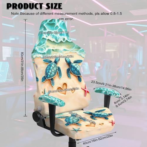 Sea Turtle Print Gaming Chair Covers with Armrest Covers Dust-Proof Universal Fit Gamer Desk Chair Cover for Ergonomic Game Rotating Office Chairs, Easy to Install - color: Brown and Blue - Sea Turtle