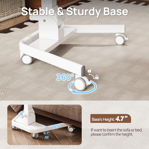 Foldable Mobile Standing Desk, 90 Tiltable Rolling Standing Desk, Height Adjustable Portable Laptop Workstation for Home Office, Easy to Fold, White - color: White