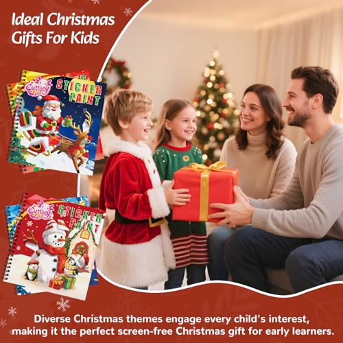 CutteeyFyry 4PCS Paint by Number Sticker Book - Christmas Crafts & Acitivity Puzzles Book for Kids Ages 4-10, Travel Toys for Road Trip & Airplane,Perfect Christmas Gifts & Basket Stuffers for Kids - color: Christmas