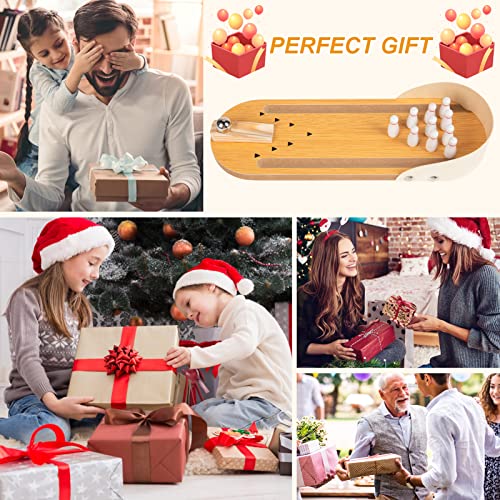 Mini Bowling Game Set, Funny White Elephant Gifts for Kids & Adults, Desk Games Stress Relievers for Adults, Kids Bowling Set for Educational Early Development, Wooden Casual Mini Bowling Ball