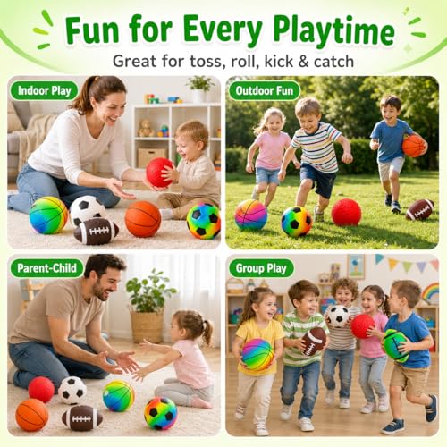 Soft Balls for Toddlers Kids 1-3 3-5, Easy to Grip 5" Small Balls 7 Pack, Mini Football Soccer Basketball Playgroundball - First Birthday Gift Baby Toys for Boys Girls - color: 7 Inflatable Balls 5"