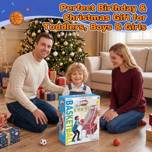 2 in 1 Kids Arcade Basketball Hoop &Soccer Goal,LED Lights Electronic Scoreboard, Adjustable Height Basketball Game Set,Indoor Outdoor Sport Toys Gift Toddlers Boys Girls Ages 3-12 Home Party