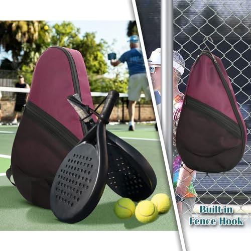Cosmos Padel Racket Bag Pickleball Paddle Sling Backpack Padel Racquet Storage Bag, Padel (Paddel Tennis) Equipment Carrying Bag with Mesh Pocket for 2 Paddles Ball Water Bottle & Accessory - color: Burgundy