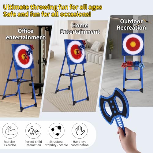 Throwing Axe Game Set (Target NOT Included),8 Long Handle Axes and 8 Star Darts,Axe Throwing Game for Backyard,Outdoor,Yard,Camping Games