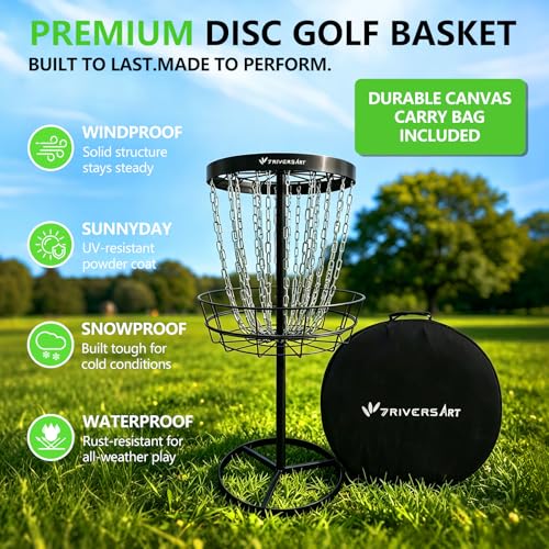 Portable Disc Golf Basket, 24-Chain, All-Weather Metal Disc Golf Goal with Heavy-Duty Carrying Bag, Easy Assembly for Backyard, Park & Outdoor Training - style: Black
