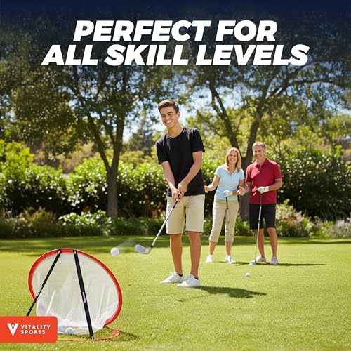 Vitality Sports Golf Chipping Net, 3PCS Pop-Up Golf Practice Net for Backyard, Indoor Outdoor Chipping Game with 3 Targets, 1 Hitting Mat, 20 Balls, Tee Box - style: Golf Nets