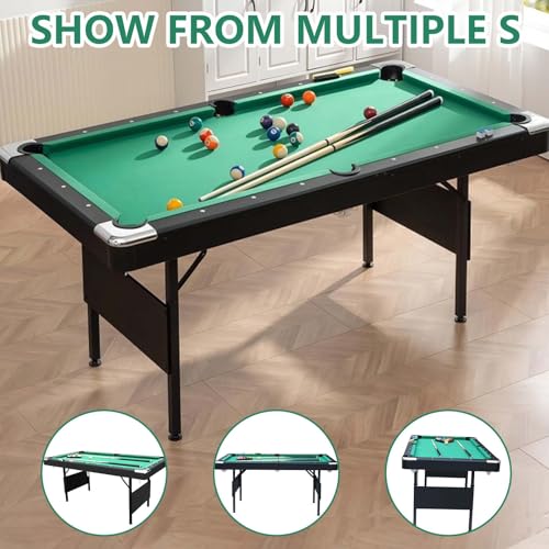 Billiards Table, 5.5 Ft Foldable Pool Table, Balls, Brush, Triangle Rackand, Chalk, for Basements, Adult Rrec Room and Family Game Room - color: Black+Green