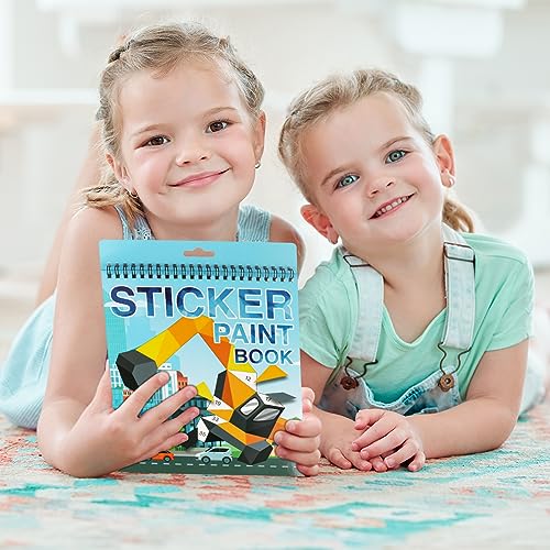 Vehicle Paint by Sticker Book Crafts for Kids Ages 4-8 Sticker by Number Boys and Girls Birthday Gifts Party Favor, Travel Toys Car Stickers for Toddler Learning - style: Vehicle