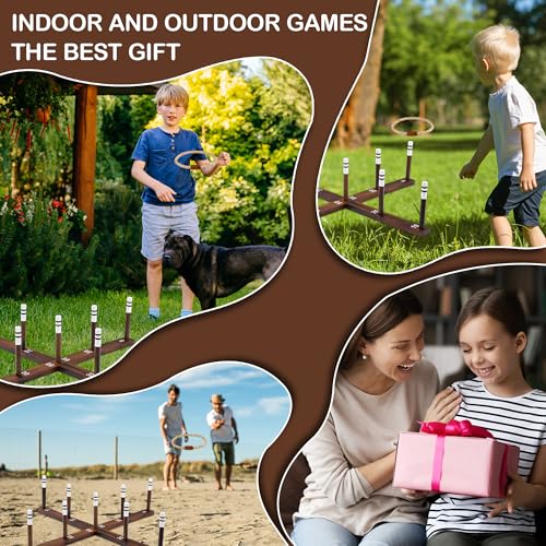 Ring Toss Game for Kids & Adults, Outdoor Yard Games for Adults and Family, Premium Ring Game with 6/10 Rope Rings & Carrying Bag, Perfect for Lawn, Backyard, Beach, Camping - size: Large