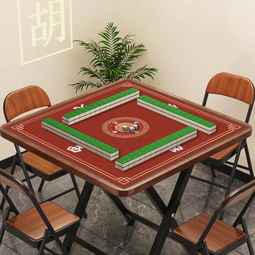 Mahjong Mat, Non-Slip Noise Reducing Game Mat, 31.5 Inch Mahjong Table Mat,Mahjong Mat with Cloth Bag and Carton Storage,Suitable for Mahjong, Dominoes, Solitaire and Other Games. (Red) - color: Red