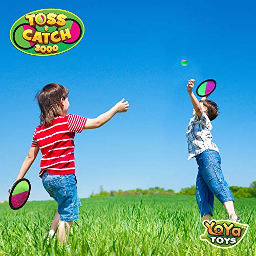 YoYa Toys Toss and Catch Ball Game Upgraded Set - Outdoor Kids Sports Activities - Outside Fun Summer Toy for Beach, Backyard, Park, Yard Lawn, Camping for Ages 4-12, 2 Catch Paddles, 2 Sticky Balls - style: 2 Paddles + 2 Balls