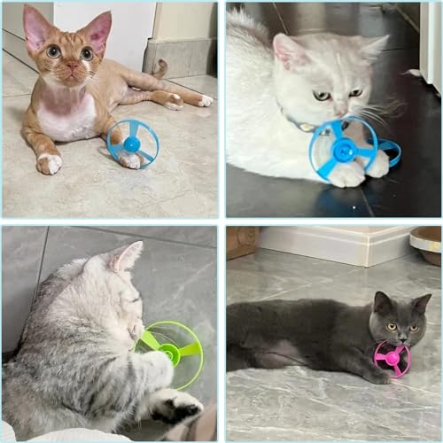22PCS Cat Fetch Toys, Interactive Flying Cat Toy with Flying Propellers, Cat Kitten Tracks Toy for Training Hunting Chasing - color: Dark Blue +Blue+ 20 Propellers