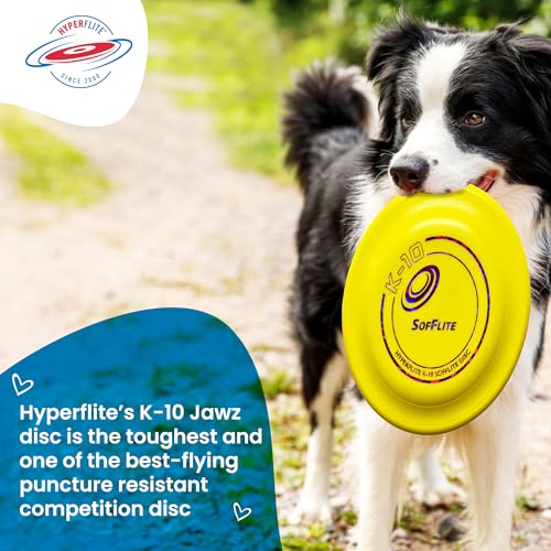 Hyperflite K-10 SofFlite Soft Dog Flying Disc, 2 Pack, Medium-Large | Ultra Soft, Competition Approved, 2 Pack | 8.75-inch, 150g | Medium & Large Dogs | Yellow