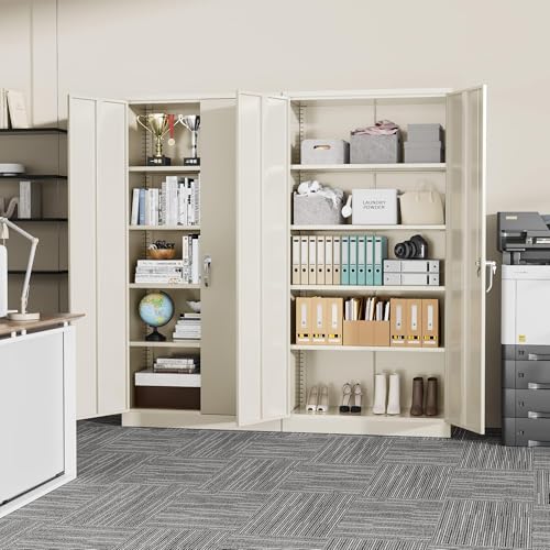 Greenvelly Garage Storage Cabinet,72" Metal Cabinet with 2 Doors and 4 Shelves,Steel File Cabinet for Home Office, Garage, Classroom(Grey 36" X 18") - color: Grey, style: 72"H-Large