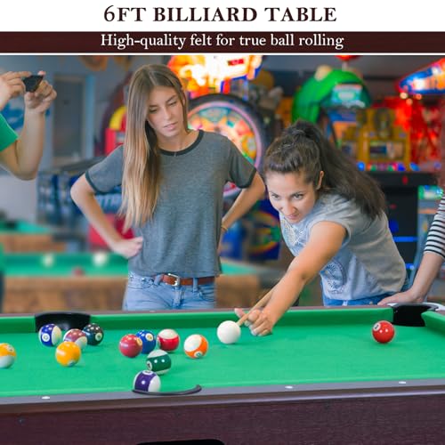 RAYKEEP 4FT/6FT Billiard Table, Portable Pool Table Set, Pool Game Table w/ 2 Cue Sticks, Ball Set for Adults Kids Family Game Room - color: 6FT Green