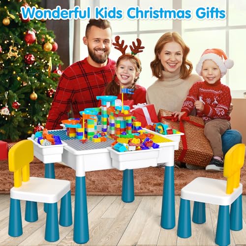 OCATO Kids Activity Table Toddlers Kids Table and Chair Set with 152Pcs Large Marble Run Building Blocks All in One Kid Play Water Tables Sand Tables, STEM Toys for Boys Girls 3 4 5 6 Year Old - color: Multicolor