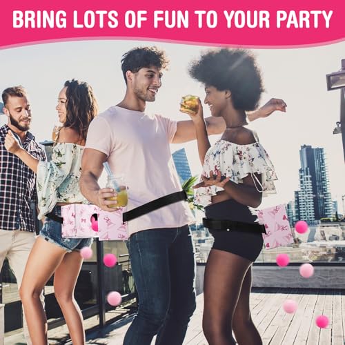 Yaomiao 4 Pack Bachelorette Party Shaking Swing Balls Game Set Includes 4 Set Strap Shake Box and 80 Balls for Birthday Bachelorette Bridal Shower Table Tennis Game(Pink Bow,Pink) - color: Pink, style: Pink Bow