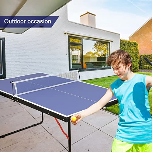 Foldable & Portable Mid-Size Table Tennis Table Ping-Pong Table Set with 2 Paddles, 3 Balls and Net Indoor Outdoor for Family Game