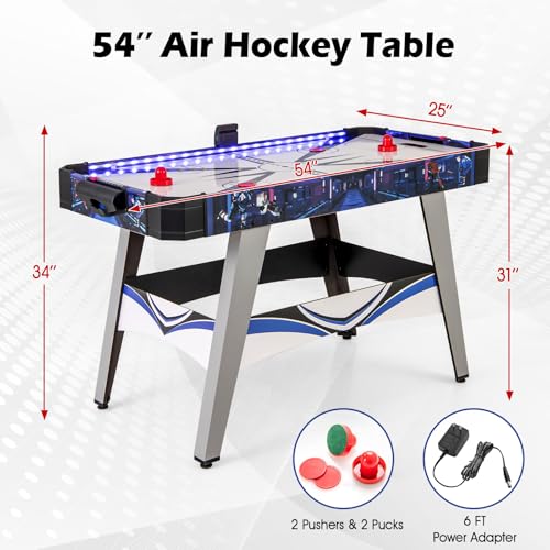 Giantex 54" Air Hockey Table - Arcade Hockey Table Gaming Set w/LED Electronic Scoring & Lights, 2 Pucks, 2 Pushers, Powerful 12V Motor, Air Hockey Game Table for Kids Adults, Game Room, Home, Office