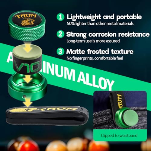 TAOM Upgrade Pool Chalk Holder Round Shaped Practical Tool Billiards Accessories Magnetic Mini Chalk Tip Case Container Round Box Billiards,Cue Tip Tool Scuffer Shaper - color: 1-Gift Set-Green with V10 Green