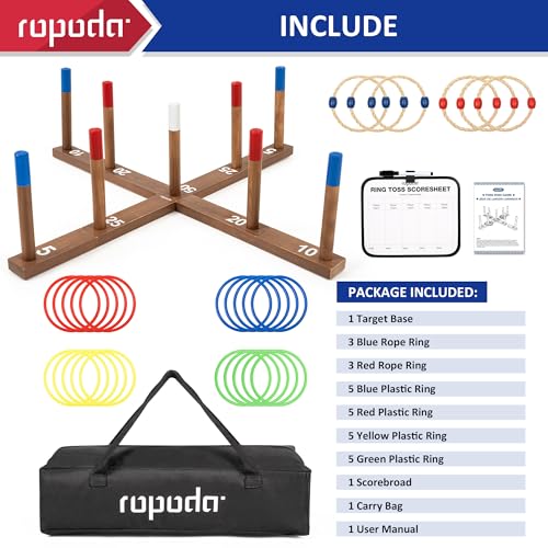 ropoda Ring Toss Game Extra Large 28" Yard Game for Kids and Adults with Stable Magnet Connection, Include 26 Easy-Throw Rings, Carry Bag, Scoreboard, Easy Set Up Outdoor Games for Adults and Family